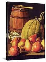 Still Life with Pears, Melon and Barrel for Marinading-Luis Egidio Melendez-Stretched Canvas