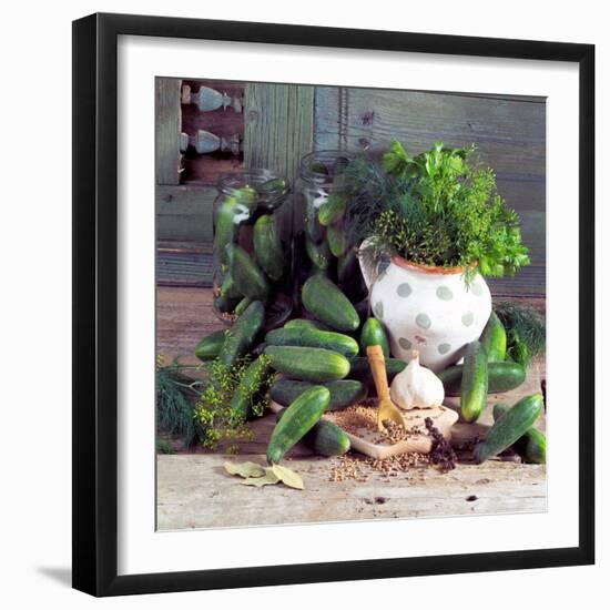 Still Life with Pickled Gherkins & Pickling Ingredients-null-Framed Photographic Print