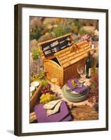 Still Life with Picnic Basket, Crockery, Glasses and Wine-Alena Hrbkova-Framed Photographic Print