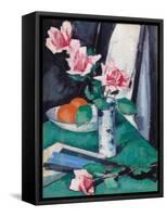 Still Life with Pink Roses and Oranges in a Blue and White Vase-Samuel John Peploe-Framed Stretched Canvas