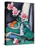 Still Life with Pink Roses and Oranges in a Blue and White Vase-Samuel John Peploe-Stretched Canvas
