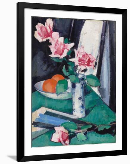 Still Life with Pink Roses and Oranges in a Blue and White Vase-Samuel John Peploe-Framed Giclee Print