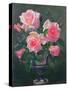 Still Life with Pink Roses in Vases-Albert Williams-Stretched Canvas