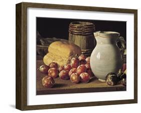 Still Life with Plums, Black Figs and Bread-Luís Meléndez O Menéndez-Framed Art Print