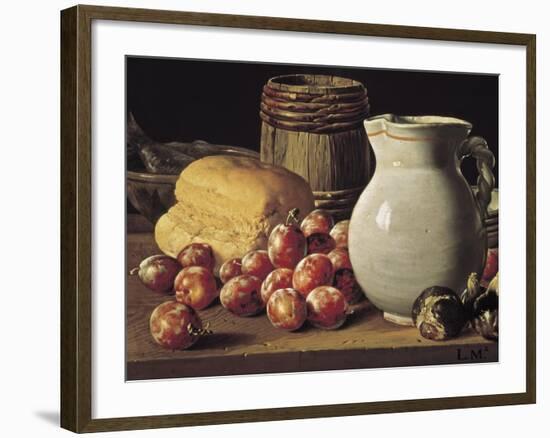 Still Life with Plums, Black Figs and Bread-Luís Meléndez O Menéndez-Framed Art Print