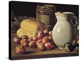 Still Life with Plums, Black Figs and Bread-Luís Meléndez O Menéndez-Stretched Canvas