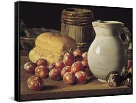 Still Life with Plums, Black Figs and Bread-Luís Meléndez O Menéndez-Framed Stretched Canvas