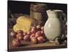 Still Life with Plums, Black Figs and Bread-Luís Meléndez O Menéndez-Stretched Canvas