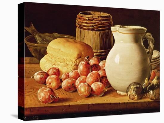 Still Life with Plums, Figs, Bread and Fish-Luis Egidio Melendez-Stretched Canvas