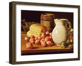 Still Life with Plums, Figs, Bread and Fish-Luis Egidio Melendez-Framed Giclee Print