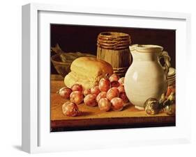 Still Life with Plums, Figs, Bread and Fish-Luis Egidio Melendez-Framed Giclee Print