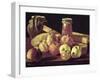 Still Life with Pomegranates, Apples, a Pot of Jam and a Stone Pot-Luis Egidio Melendez-Framed Giclee Print