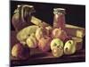 Still Life with Pomegranates, Apples, a Pot of Jam and a Stone Pot-Luis Egidio Melendez-Mounted Giclee Print