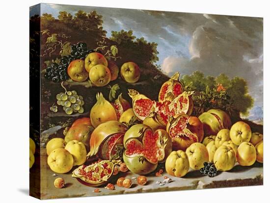 Still Life with Pomegranates, Apples, Cherries and Grapes-Melendez-Stretched Canvas