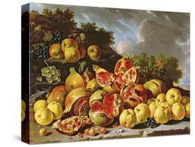 Still Life with Pomegranates, Apples, Cherries and Grapes-Melendez-Stretched Canvas