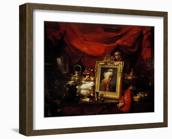 Still Life with Portrait of Chardin-Philippe Rousseau-Framed Giclee Print