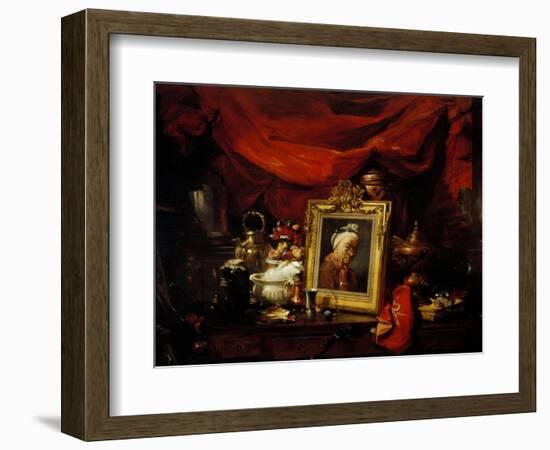 Still Life with Portrait of Chardin-Philippe Rousseau-Framed Giclee Print