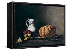 Still Life with Pumpkin, Plums, Cherries, Figs and Jug, Ca 1860-Théodule Augustin Ribot-Framed Stretched Canvas