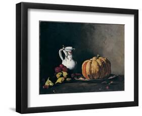 Still Life with Pumpkin, Plums, Cherries, Figs and Jug, Ca 1860-Théodule Augustin Ribot-Framed Premium Giclee Print