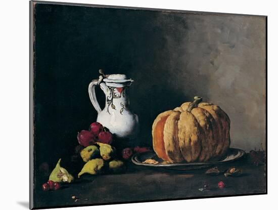 Still Life with Pumpkin, Plums, Cherries, Figs and Jug, Ca 1860-Théodule Augustin Ribot-Mounted Giclee Print