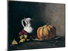 Still Life with Pumpkin, Plums, Cherries, Figs and Jug, Ca 1860-Théodule Augustin Ribot-Mounted Giclee Print