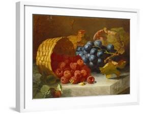 Still Life with Raspberries and a Bunch of Grapes on a Marble Ledge, 1882-Eloise Harriet Stannard-Framed Giclee Print