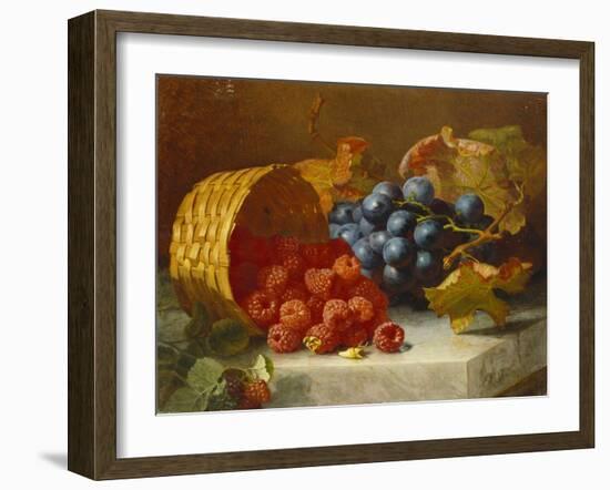 Still Life with Raspberries and a Bunch of Grapes on a Marble Ledge, 1882-Eloise Harriet Stannard-Framed Giclee Print