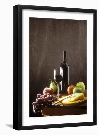 Still Life with Red Wine, Fruit and Cheese-Brigitte Protzel-Framed Premium Photographic Print