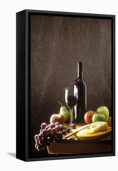 Still Life with Red Wine, Fruit and Cheese-Brigitte Protzel-Framed Stretched Canvas