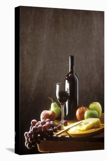 Still Life with Red Wine, Fruit and Cheese-Brigitte Protzel-Stretched Canvas