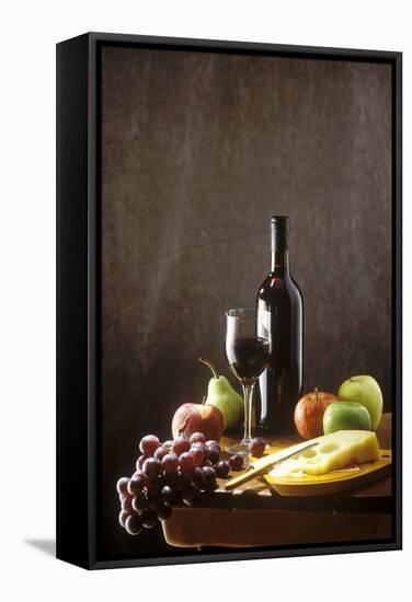 Still Life with Red Wine, Fruit and Cheese-Brigitte Protzel-Framed Stretched Canvas