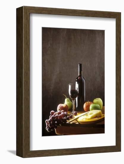 Still Life with Red Wine, Fruit and Cheese-Brigitte Protzel-Framed Photographic Print