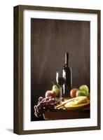 Still Life with Red Wine, Fruit and Cheese-Brigitte Protzel-Framed Photographic Print