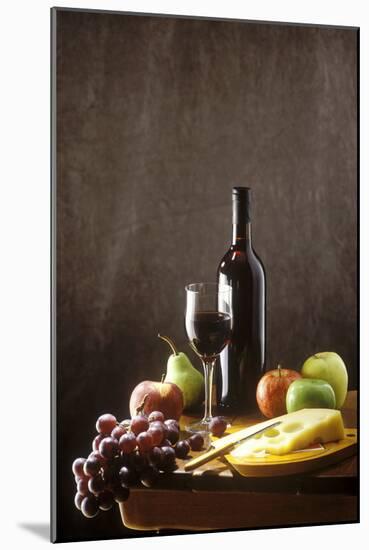 Still Life with Red Wine, Fruit and Cheese-Brigitte Protzel-Mounted Photographic Print