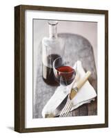 Still Life with Red Wine Glass, Wine Carafe, Napkin and Cutlery-Jean Cazals-Framed Photographic Print