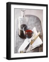 Still Life with Red Wine Glass, Wine Carafe, Napkin and Cutlery-Jean Cazals-Framed Photographic Print