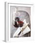 Still Life with Red Wine Glass, Wine Carafe, Napkin and Cutlery-Jean Cazals-Framed Photographic Print