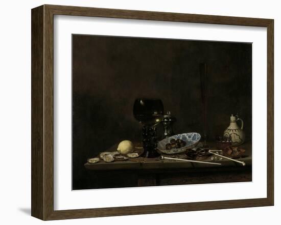 Still Life with Roemer, Flute Glass, Earthenware Jug and Pipes-Jan Jansz Van De Velde III-Framed Art Print
