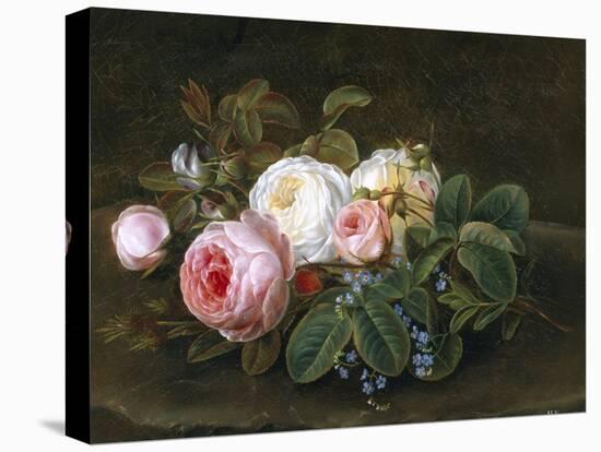 Still Life with Roses and Forget-Me-Nots-Hansine Eckersberg-Stretched Canvas