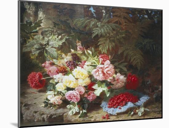 Still Life with Roses and Raspberries-Jean Baptiste Claude Robie-Mounted Giclee Print