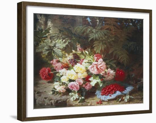 Still Life with Roses and Raspberries-Jean Baptiste Claude Robie-Framed Giclee Print