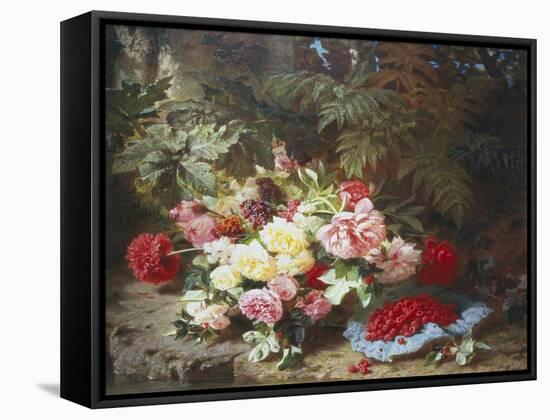 Still Life with Roses and Raspberries-Jean Baptiste Claude Robie-Framed Stretched Canvas