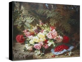 Still Life with Roses and Raspberries-Jean Baptiste Claude Robie-Stretched Canvas