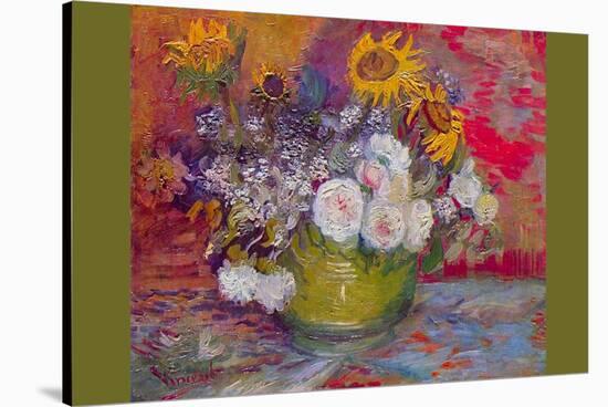 Still-Life with Roses and Sunflowers by Van Gogh-Vincent van Gogh-Stretched Canvas