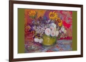 Still-Life with Roses and Sunflowers by Van Gogh-Vincent van Gogh-Framed Premium Giclee Print