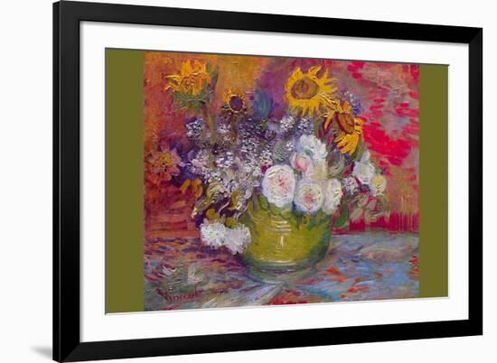 Still-Life with Roses and Sunflowers by Van Gogh-Vincent van Gogh-Framed Premium Giclee Print