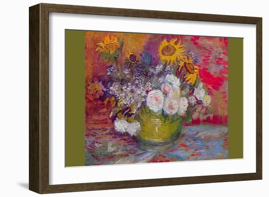 Still-Life with Roses and Sunflowers by Van Gogh-Vincent van Gogh-Framed Art Print