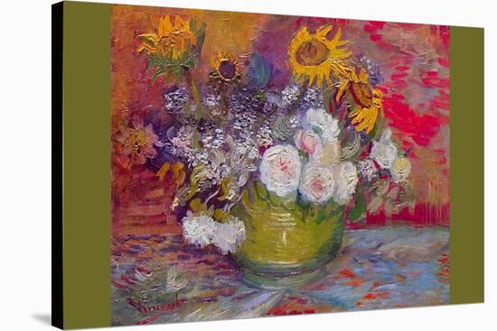 Still-Life with Roses and Sunflowers by Van Gogh-Vincent van Gogh-Stretched Canvas