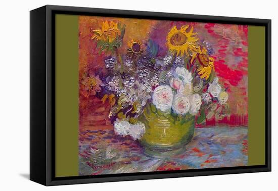Still-Life with Roses and Sunflowers by Van Gogh-Vincent van Gogh-Framed Stretched Canvas