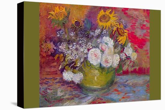 Still-Life with Roses and Sunflowers by Van Gogh-Vincent van Gogh-Stretched Canvas
